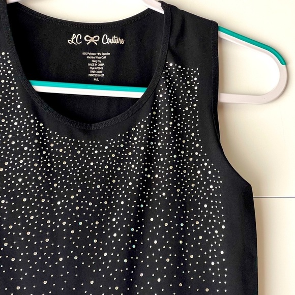 LC & Couture Women's Black Rhinestone Glitter Blouse Stretch Tank Top, Sz M/L - Picture 5 of 10